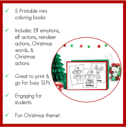 Christmas Coloring Vocabulary, Action Verbs, & Feelings, Emotions Picture Activities Speech Therapy