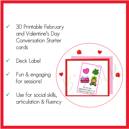 February Valentine's Conversation Starter Cards Speech Therapy