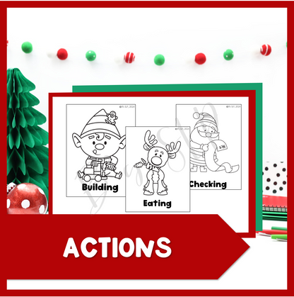 Christmas Coloring Vocabulary, Action Verbs, & Feelings, Emotions Picture Activities Speech Therapy