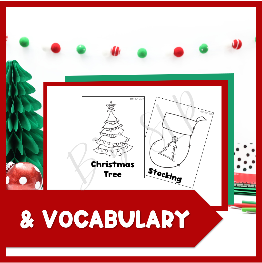 Christmas Coloring Vocabulary, Action Verbs, & Feelings, Emotions Picture Activities Speech Therapy