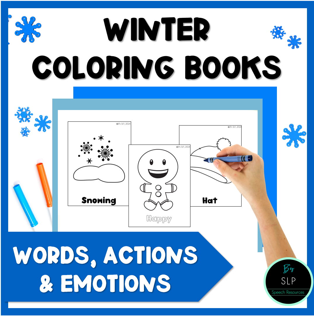 Winter Coloring Vocabulary, Action Verbs, & Feelings, Emotions Picture Activities Speech Therapy