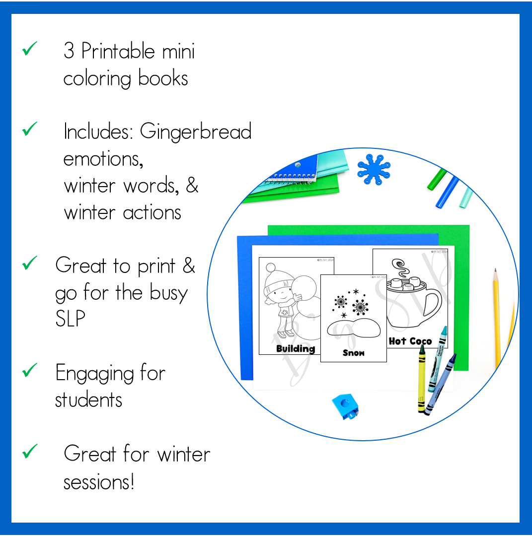 Winter Coloring Vocabulary, Action Verbs, & Feelings, Emotions Picture Activities Speech Therapy