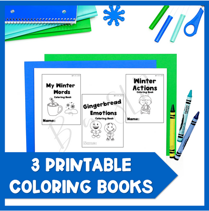 Winter Coloring Vocabulary, Action Verbs, & Feelings, Emotions Picture Activities Speech Therapy