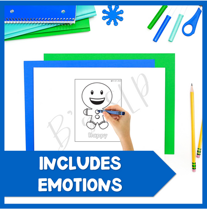 Winter Coloring Vocabulary, Action Verbs, & Feelings, Emotions Picture Activities Speech Therapy