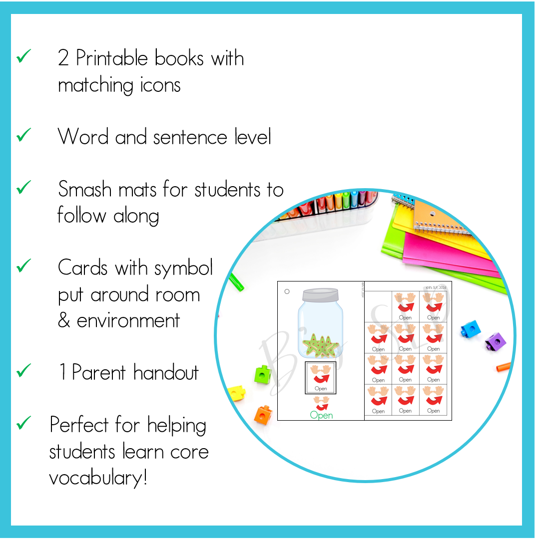 Open AAC Core Word Vocabulary Books & Parent Handout Activities Speech Therapy