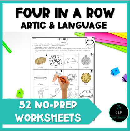 Articulation and Language Four in a Row NO-PREP Worksheet Activities