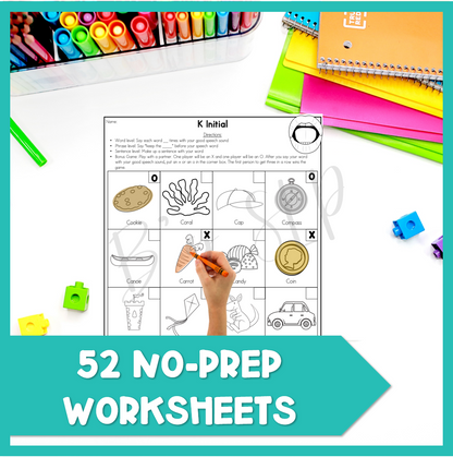 Articulation and Language Four in a Row NO-PREP Worksheet Activities