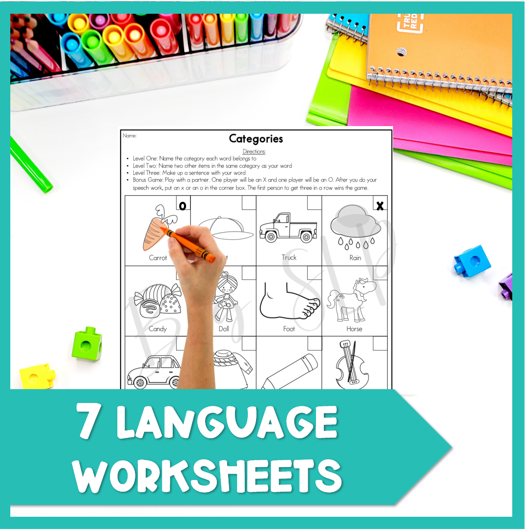 Articulation and Language Four in a Row NO-PREP Worksheet Activities