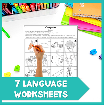 Articulation and Language Four in a Row NO-PREP Worksheet Activities