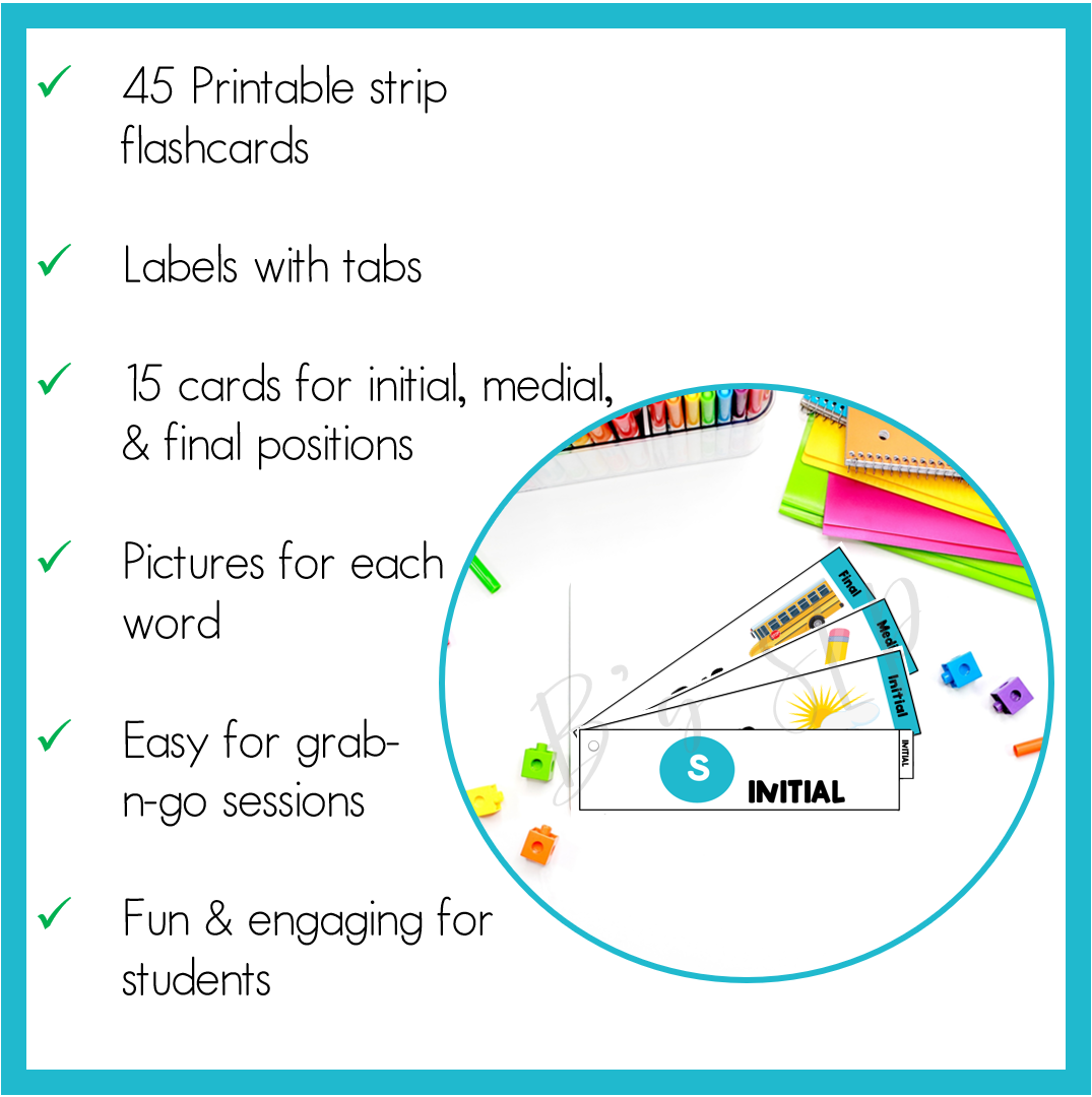 S Articulation Printable Strip Flashcards for Speech Therapy