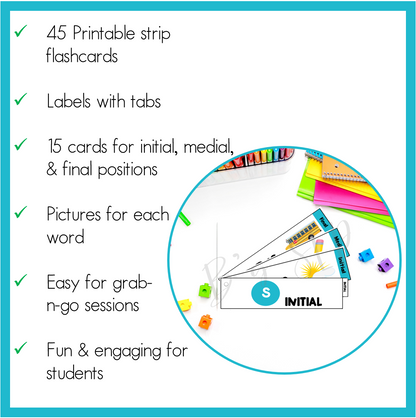 S Articulation Printable Strip Flashcards for Speech Therapy