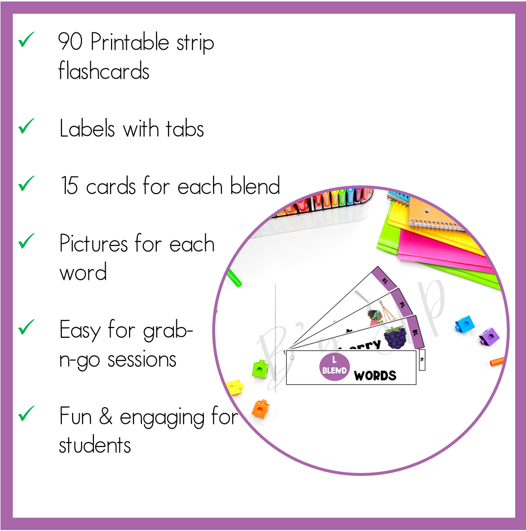 L Blends Articulation Printable Strip Flashcards for Speech Therapy