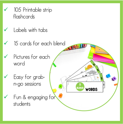 S Blends Articulation Printable Strip Flashcards for Speech Therapy