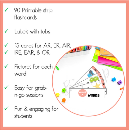 Vocalic R Articulation Printable Strip Flashcards for Speech Therapy