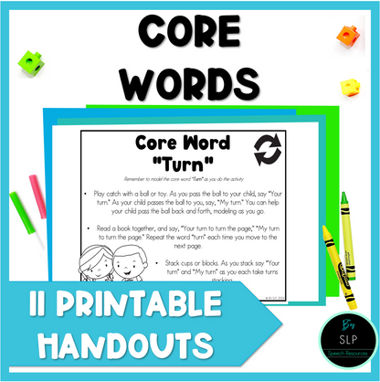 AAC Core Vocabulary Words Parent Handouts for Home Practice Speech Therapy