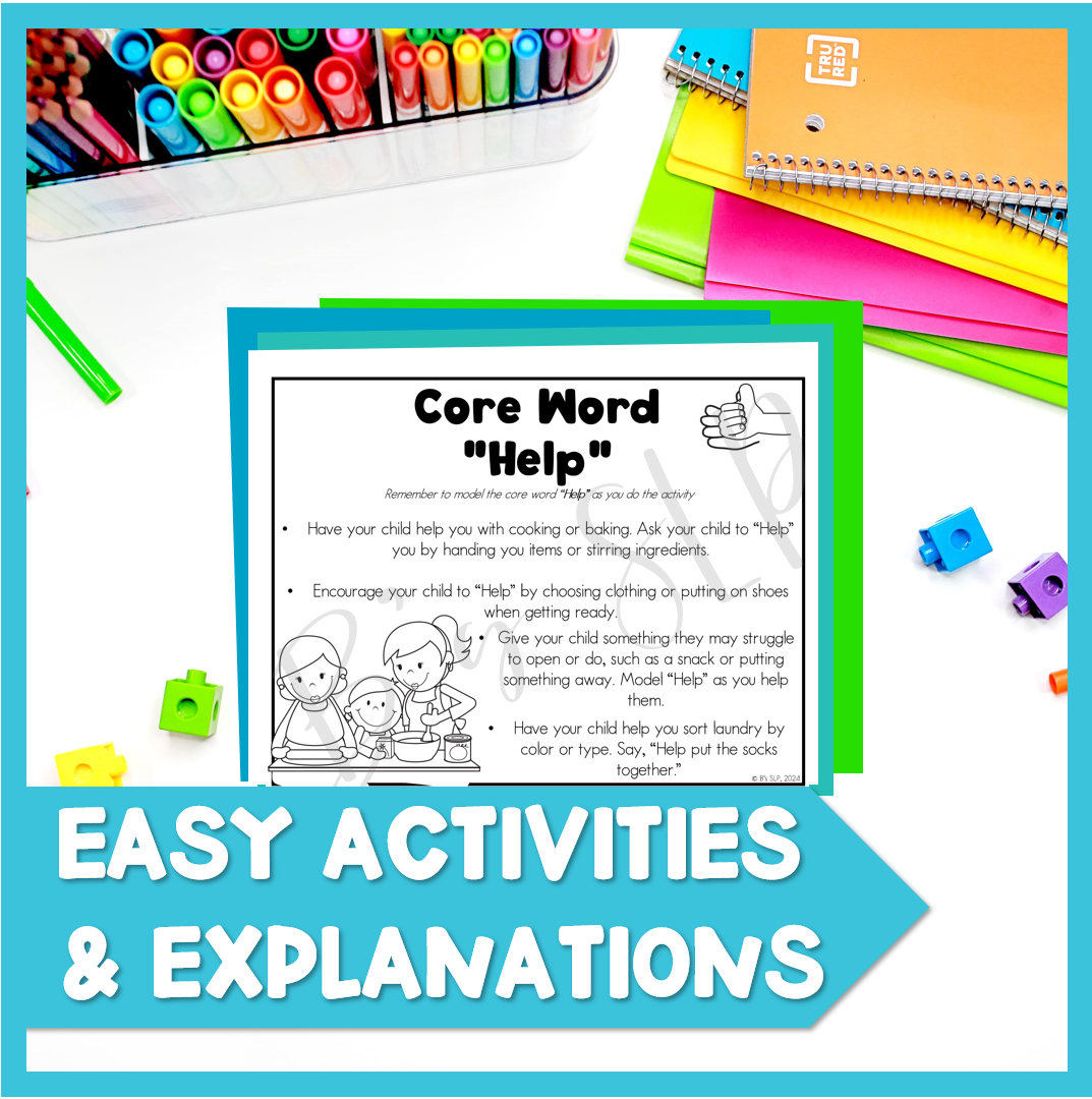 AAC Core Vocabulary Words Parent Handouts for Home Practice Speech Therapy