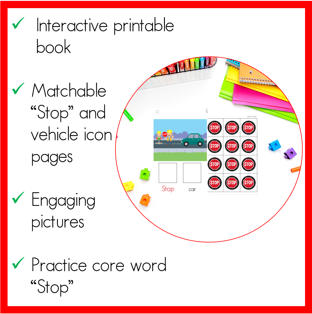 Stop AAC Core Word Vocabulary Book Printable Activity for Speech Therapy