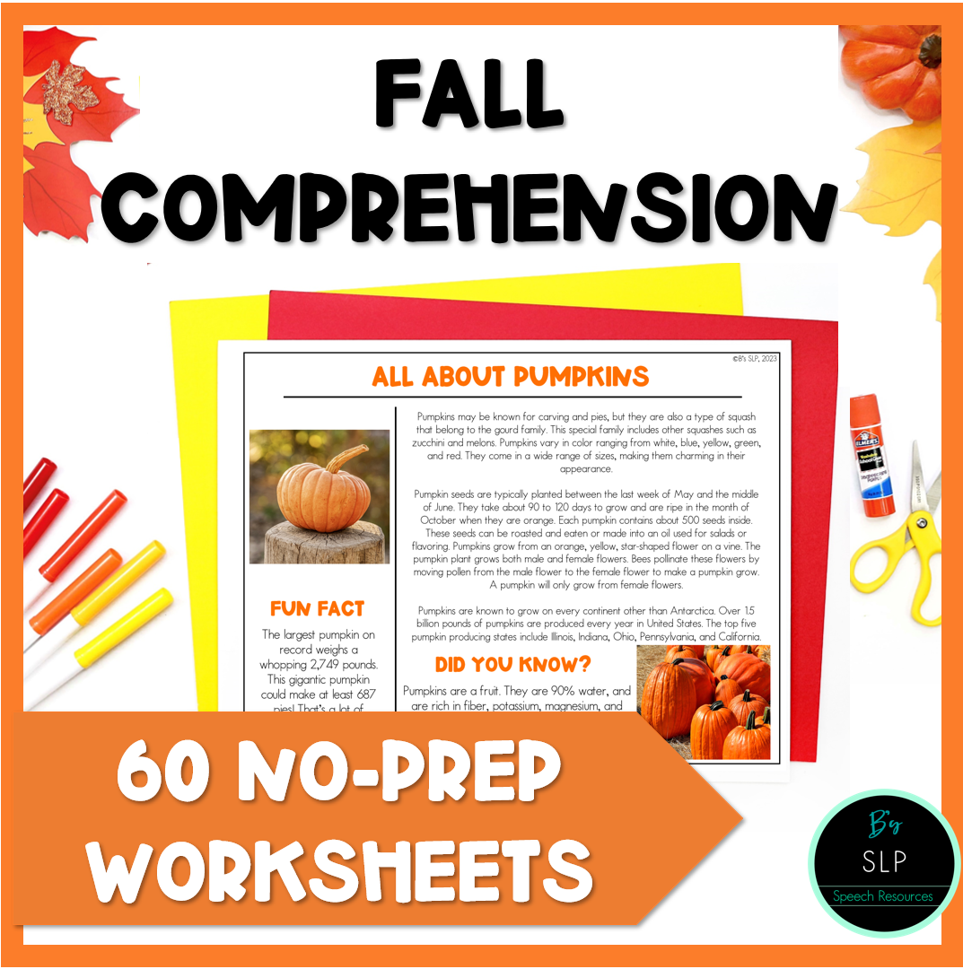 Fall Comprehension Language Worksheets NO-PREP Speech Therapy