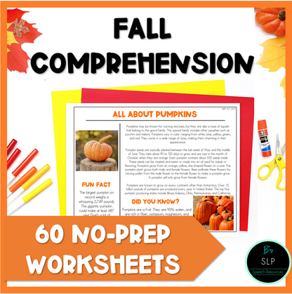 Fall Comprehension Language Worksheets NO-PREP Speech Therapy