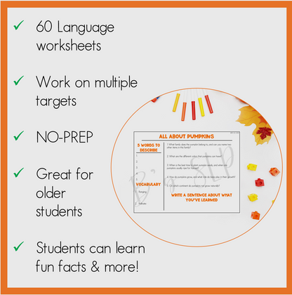 Fall Comprehension Language Worksheets NO-PREP Speech Therapy