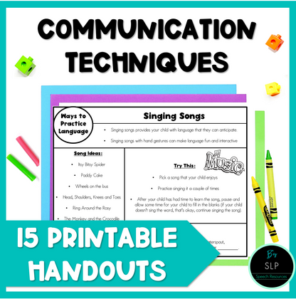 Early Intervention Communication Techniques Parent Handouts Speech Therapy