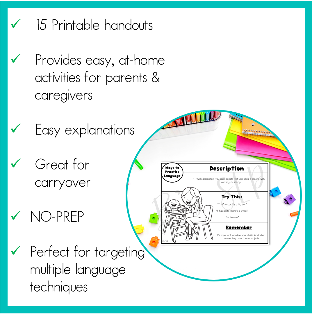 Early Intervention Communication Techniques Parent Handouts Speech Therapy