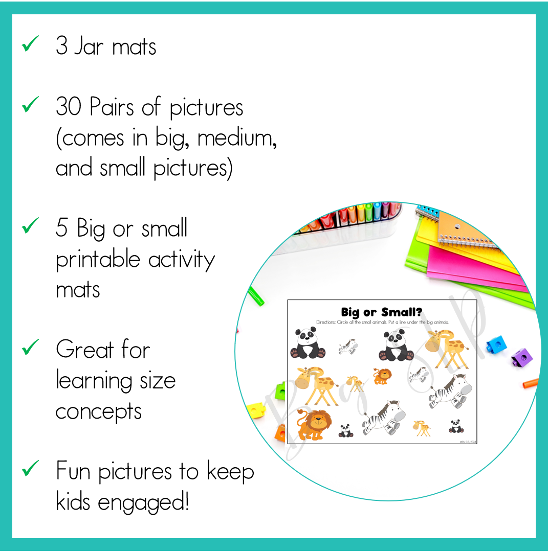 Comparing Sizes Basic Concept Learning Activity Preschool & Pre-K Speech Therapy