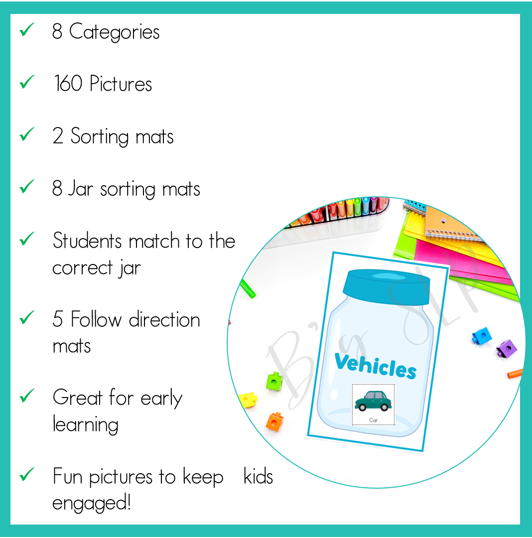 Category Sorting Activities, Basic Concept Learning for Preschool Speech Therapy