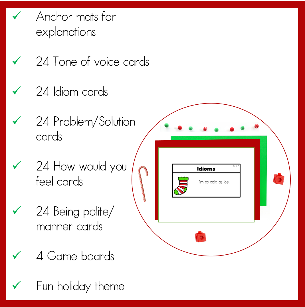 Christmas Holiday Social Skills Cards and Activities Speech Therapy