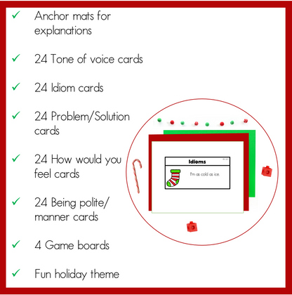 Christmas Holiday Social Skills Cards and Activities Speech Therapy