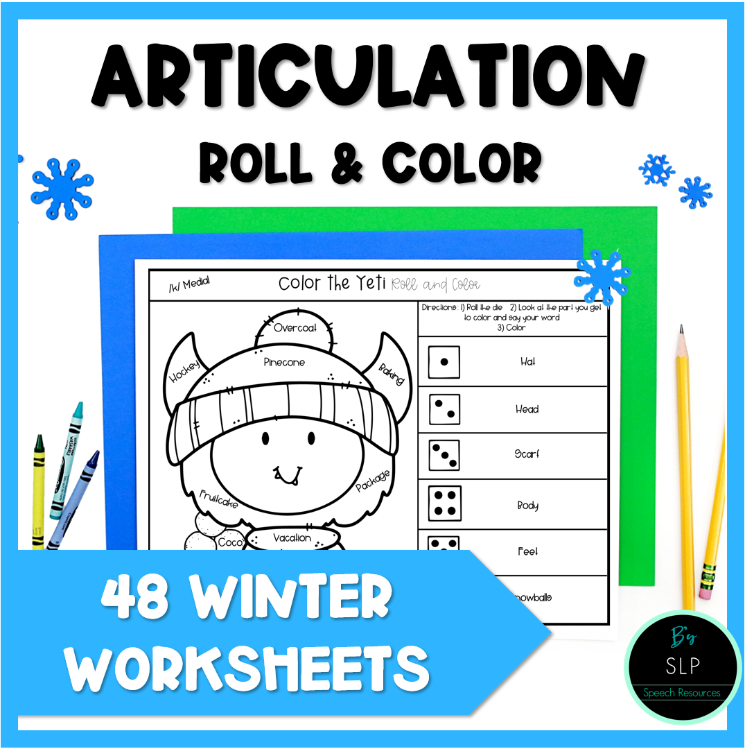 Winter Articulation Roll and Color Worksheet Activity Speech Therapy