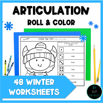 Winter Articulation Roll and Color Worksheet Activity Speech Therapy