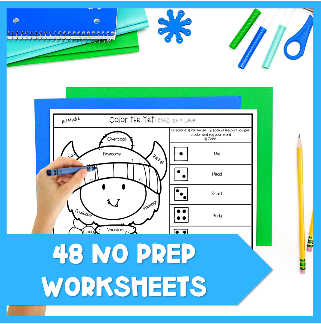 Winter Articulation Roll and Color Worksheet Activity Speech Therapy