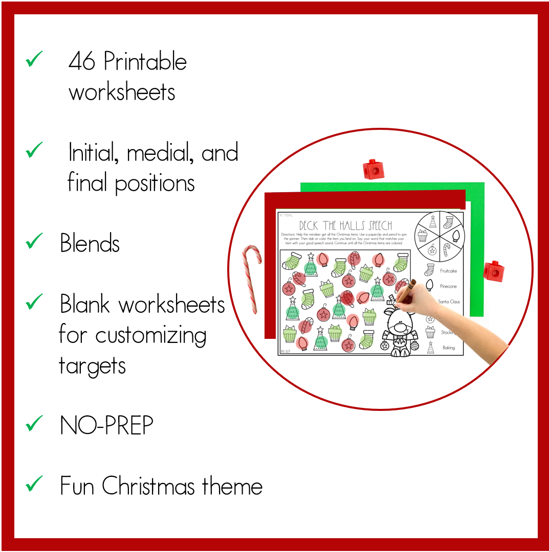 Christmas Articulation Worksheets Activity NO-PREP Speech Therapy