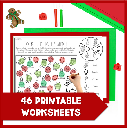 Christmas Articulation Worksheets Activity NO-PREP Speech Therapy