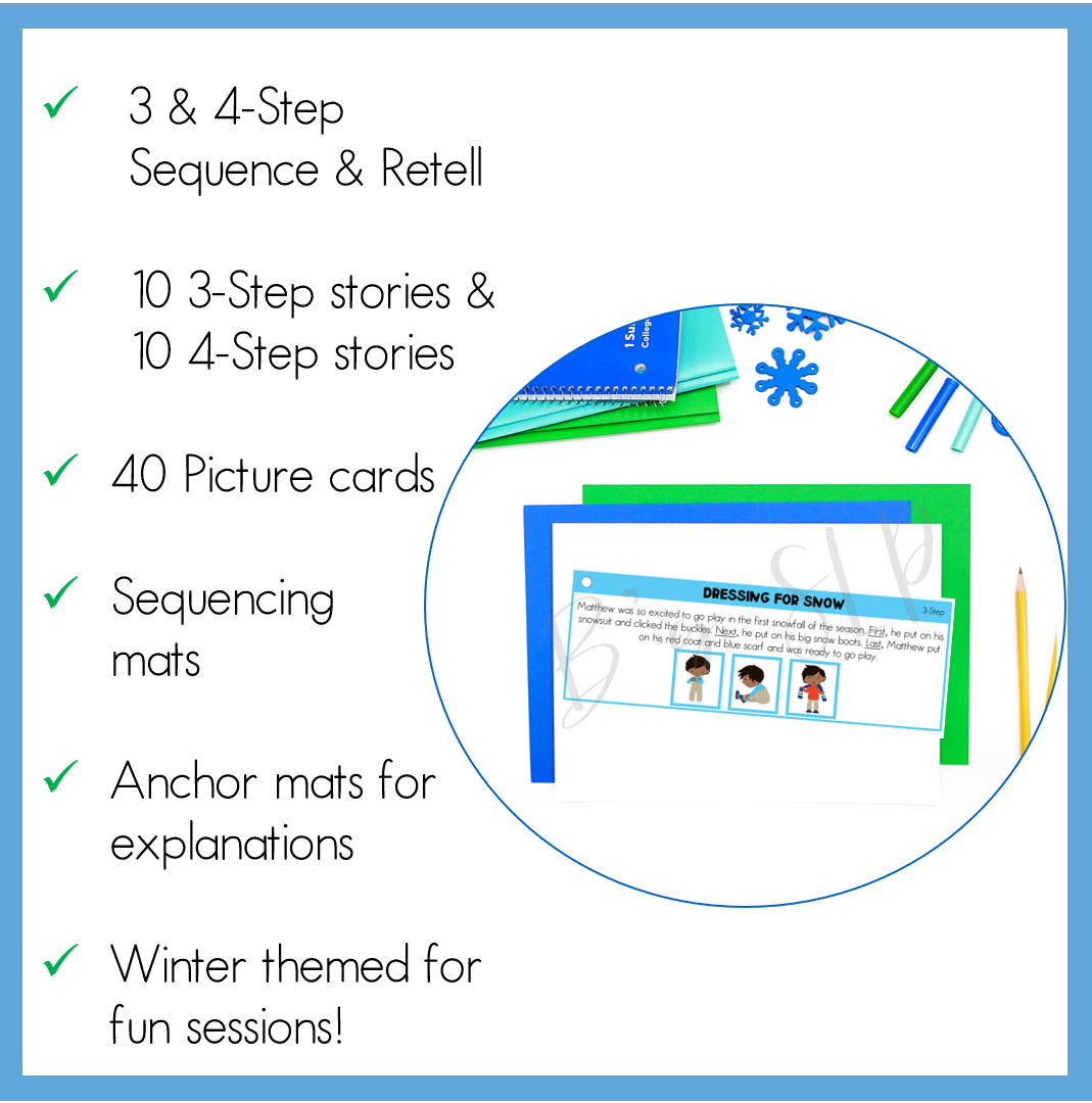 Winter Sequence and Retell Stories and Picture Activities Speech Therapy