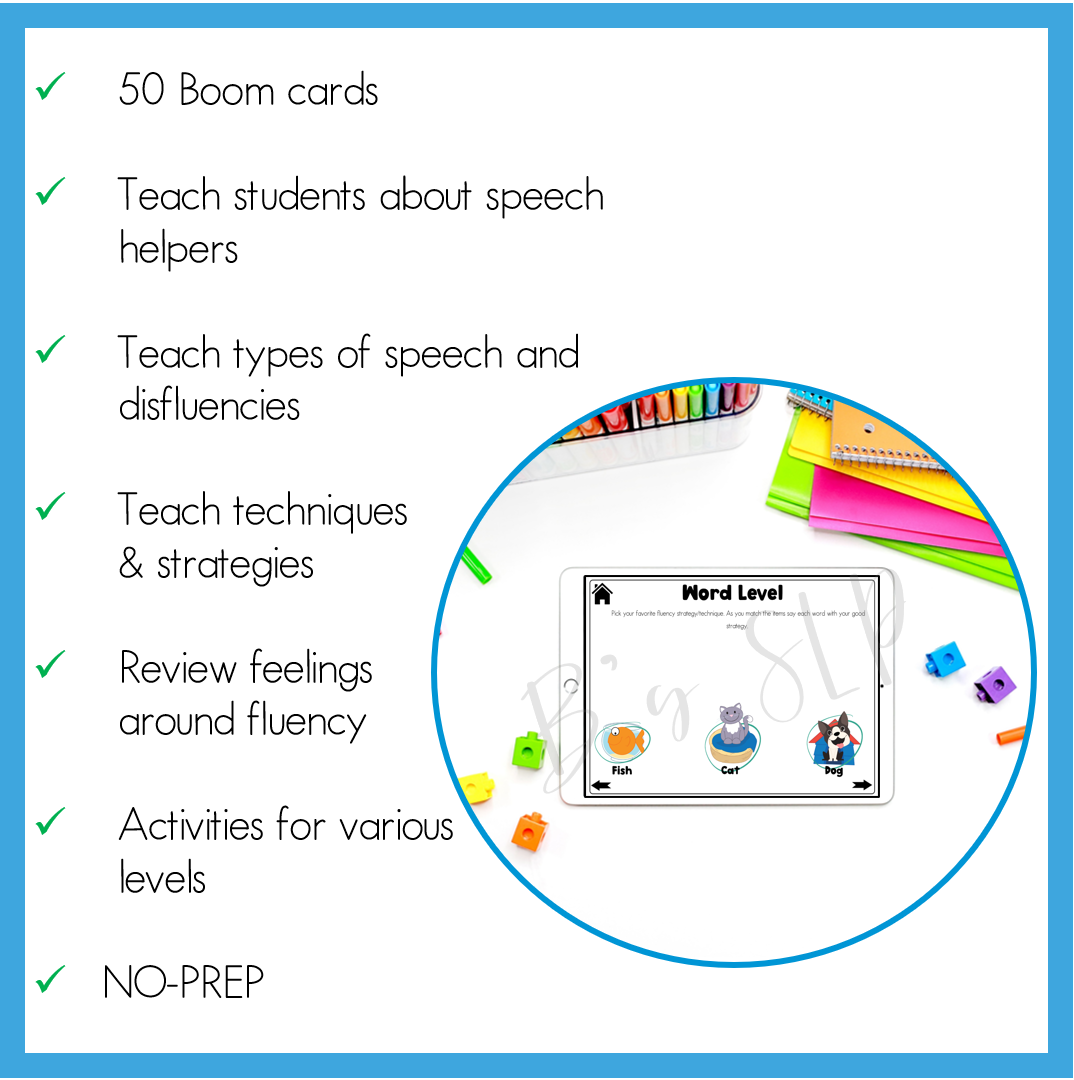 Stuttering Fluency Strategies and Activities Digital Boom Cards Speech Therapy