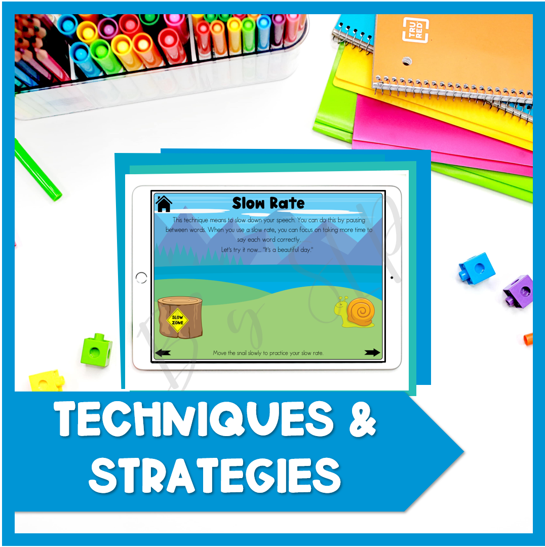 Stuttering Fluency Strategies and Activities Digital Boom Cards Speech Therapy