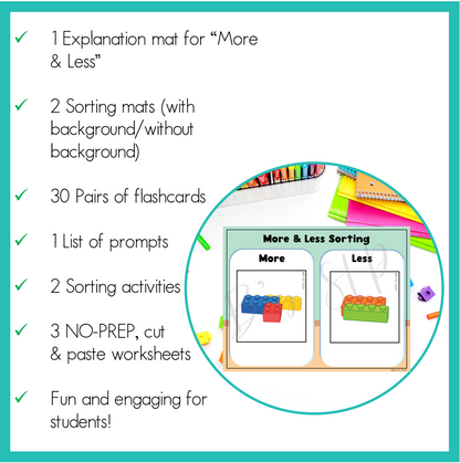 Quantitative Basic Concepts More Less Cards Worksheets Activities Speech Therapy