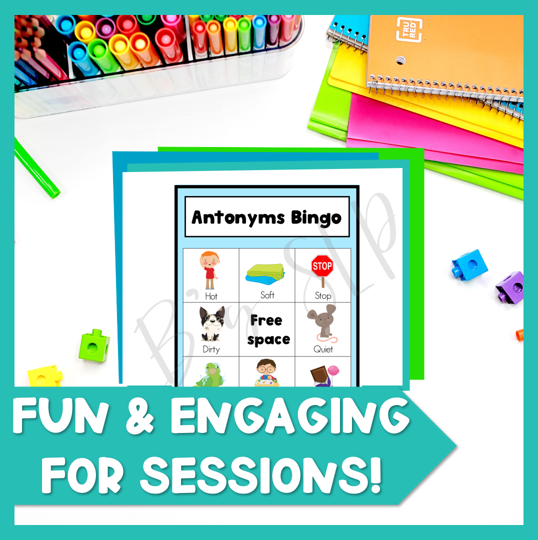 Antonyms and Synonyms Bingo Game and Flashcard Activity Speech Therapy