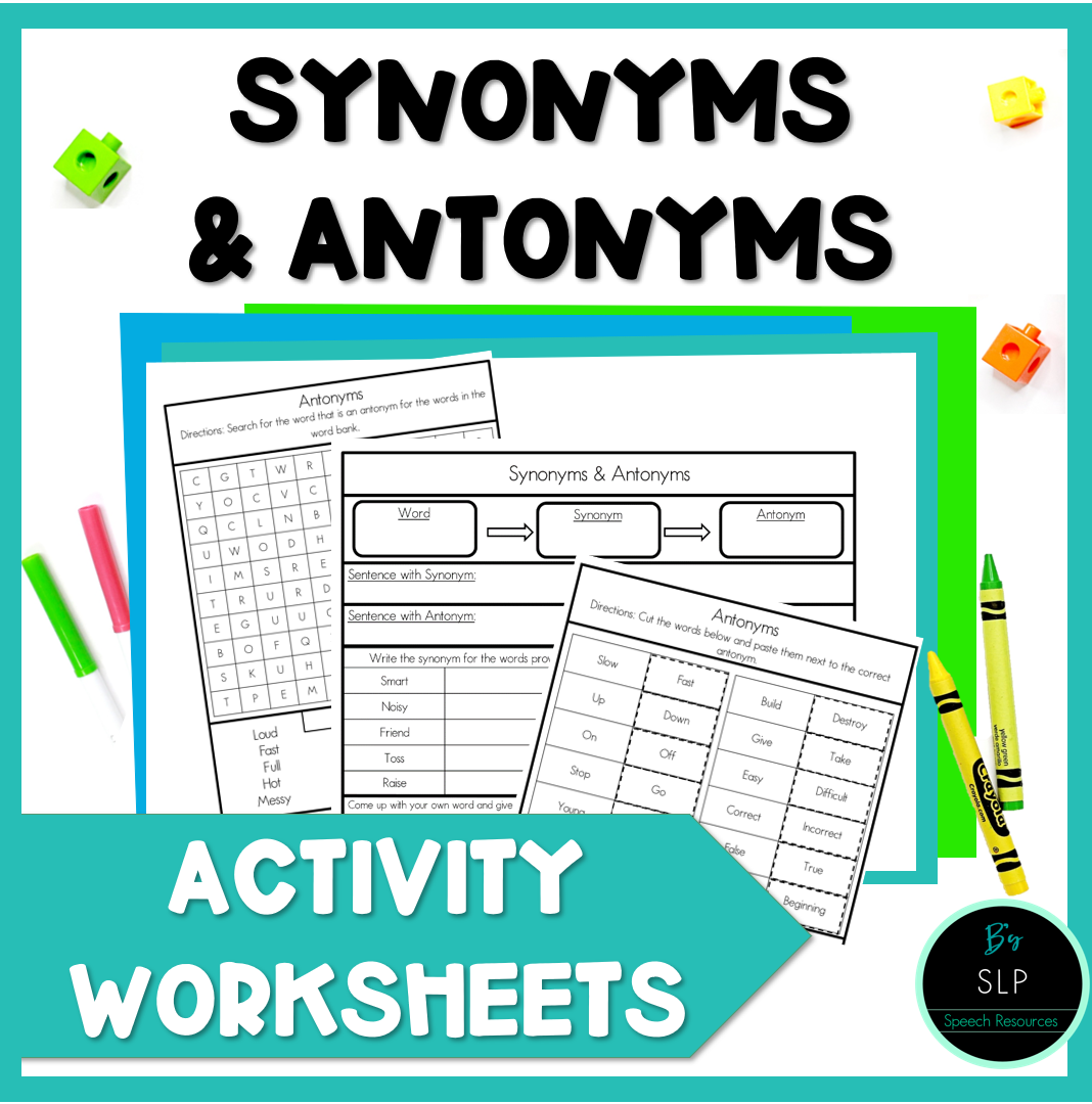 Synonyms and Antonyms Worksheets Speech Therapy