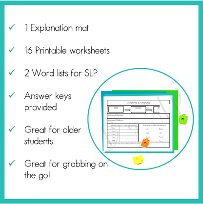 Synonyms and Antonyms Worksheets Speech Therapy