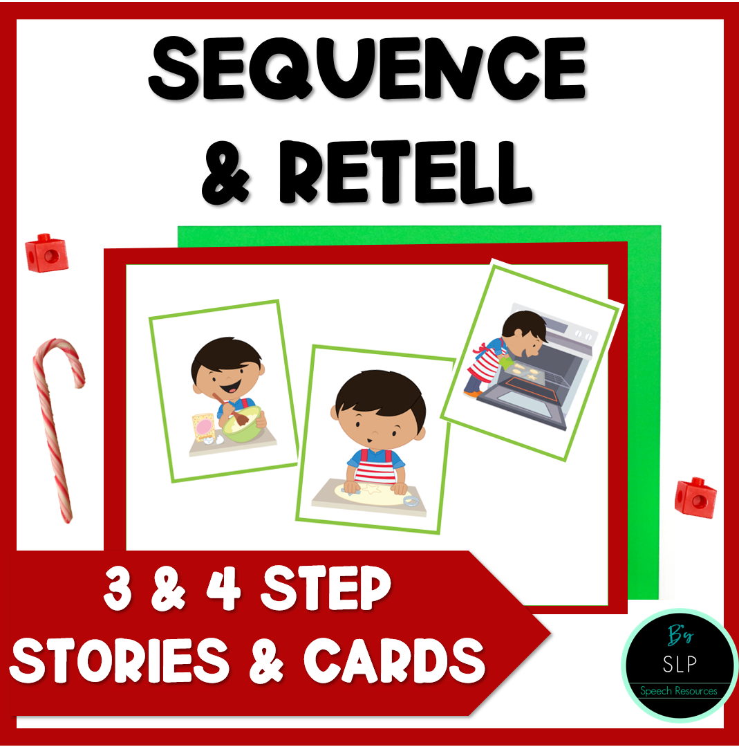 Christmas Sequence and Retell Printable Task Cards and Stories Speech Therapy