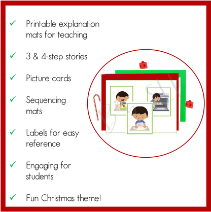 Christmas Sequence and Retell Printable Task Cards and Stories Speech Therapy