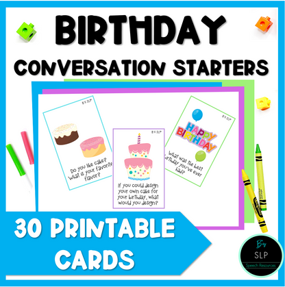 Birthday Conversation Starters Social Skills Activity Printable Speech Therapy