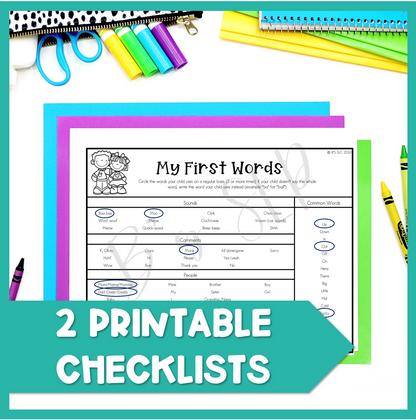 First Words Assessment Vocabulary Checklist Early Intervention Speech Therapy