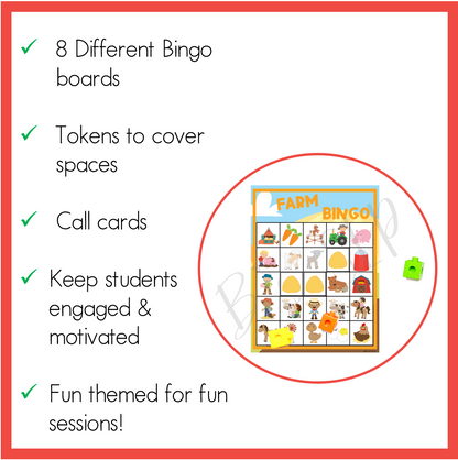 Farm Bingo Game Activity Speech Therapy