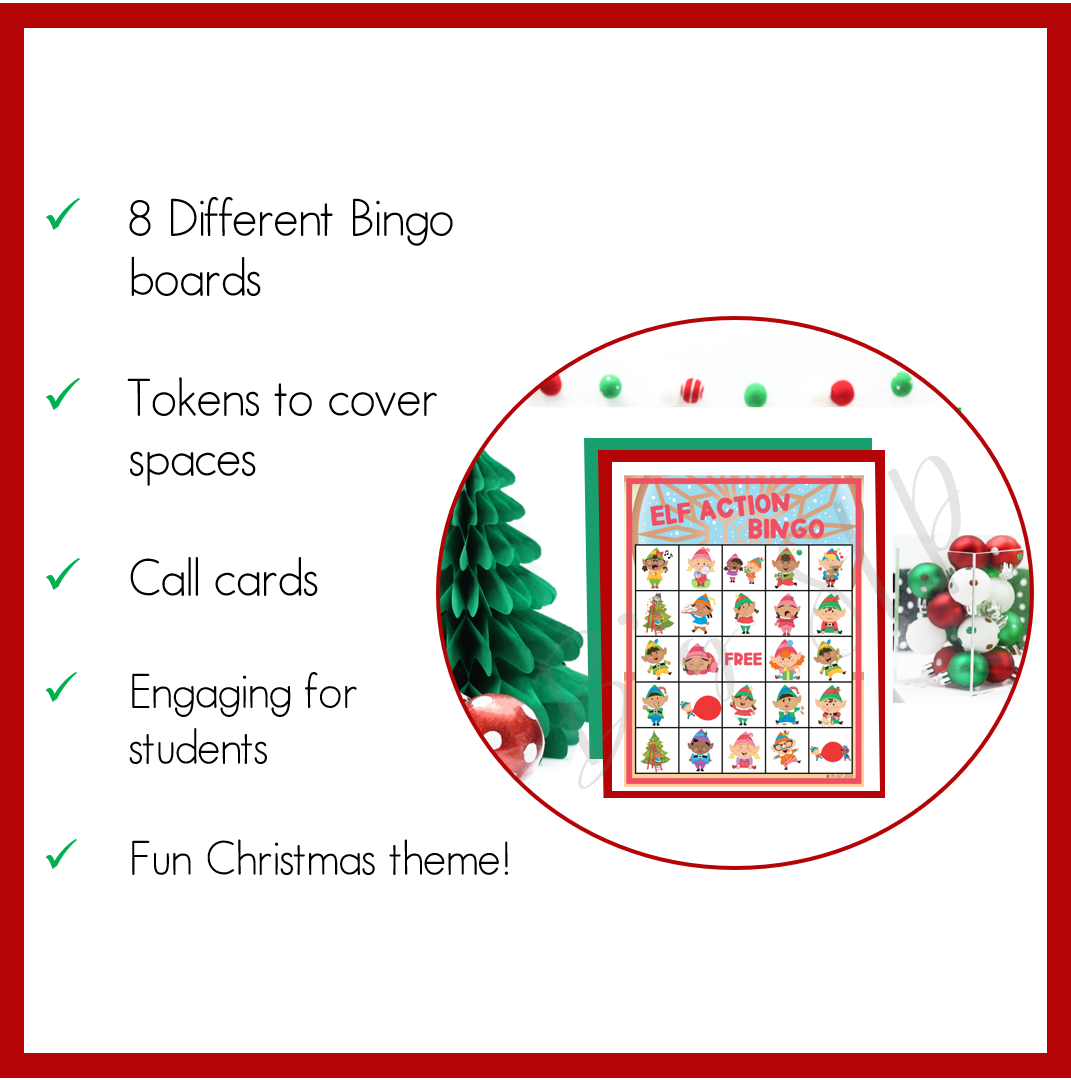 Christmas Winter Elf Actions Bingo Game Activity Speech Therapy