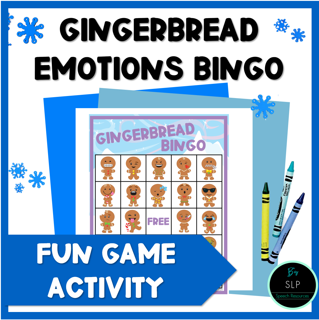 Christmas Winter Gingerbread Emotions Bingo Game Activity Speech Therapy