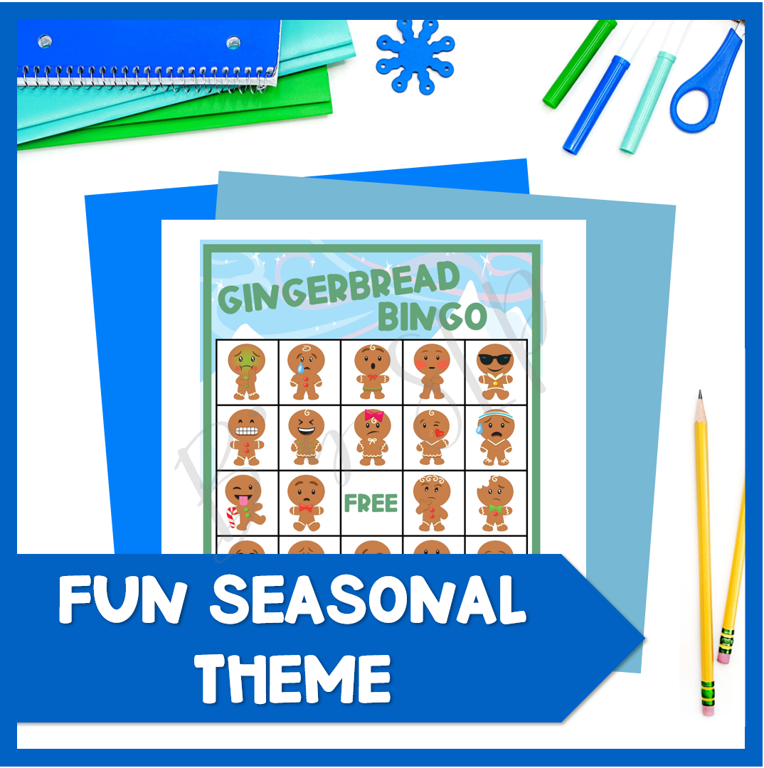 Christmas Winter Gingerbread Emotions Bingo Game Activity Speech Therapy